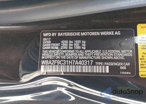 2017 BMW 230I from USA, damaged, VIN WBA2F9C31H7A40317